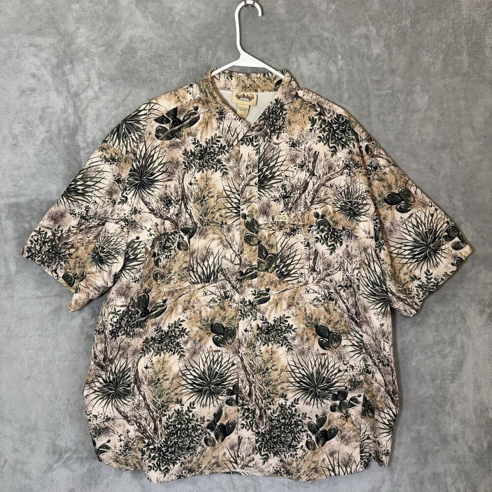 Game Guard Men 3XL Tan Green Desert Camo Botanical Button Shirt Hunting Vented